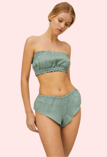 2-Pack Natural Flax Linen Ruffled Bandeau & Vintage Knickers Set