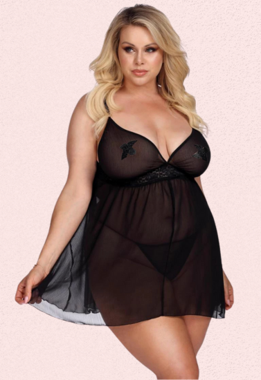 Sexy Plus Size Transparent Black Babydoll